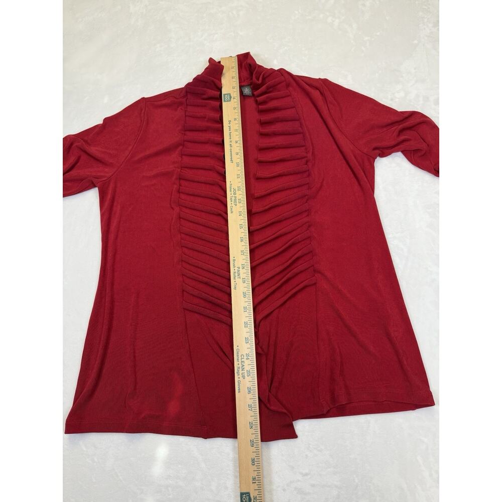 Chico's Travelers Cardigan Size 1 Slinky Knit Red Pleated Collar Open Front 8-10 - Picture 7 of 8